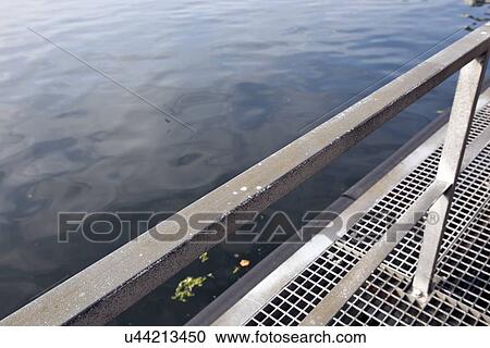 Stock Image - Railing by water. Fotosearch