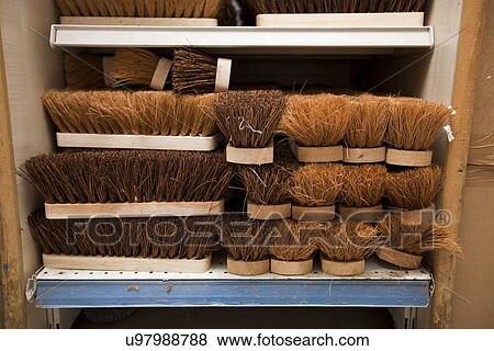 Stacked brushes in supermarket View Large Photo Image Stock Photo - Stacked brushes in supermarket. Fotosearch