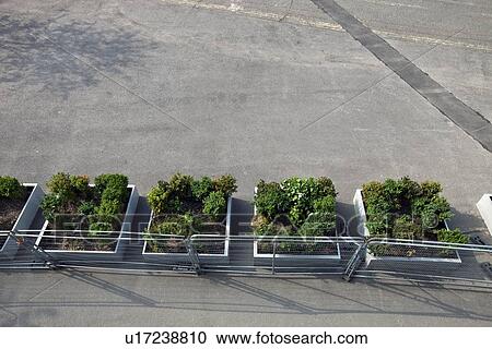 Stock Image - Urban flower buckets. Fotosearch