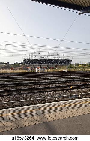Picture - View of railway tracks through platform. Fotosearch