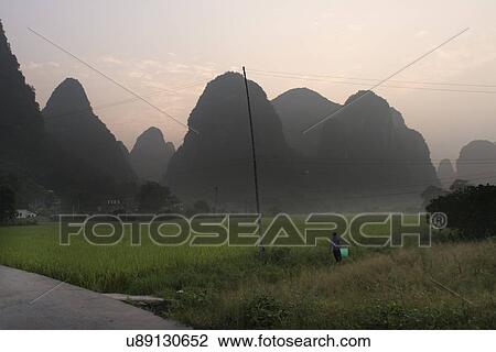 Agricultural field with mountains in the background, Yangshuo, Guilin, Guangxi Province, China View Large Photo Image Stock Image - Agricultural field with mountains in the background, Yangshuo, Guilin, Guangxi Province, China. Fotosearch