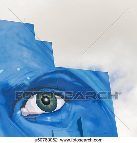 Stock Image - Blue Man Group Billboard at Sharp Aquos Theatre, Universal CityWalk, Orlando, Florida, USA. Fotosearch
