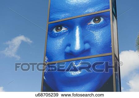 Stock Photo - Blue Man Group Billboard at Sharp Aquos Theatre, Universal CityWalk, Orlando, Florida, USA. Fotosearch