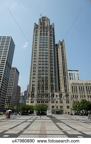Stock Image - Chicago Tribune Building, Tribune Tower, Chicago, Cook County, Illinois, USA. Fotosearch