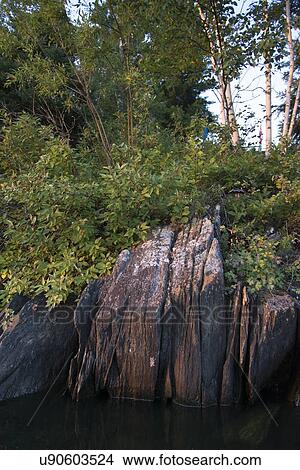 Picture - Cliff at the shoreline, Lake of The Woods, Keewatin, Ontario, Canada. Fotosearch