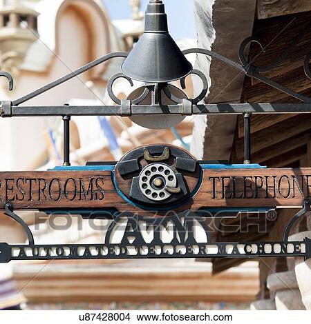 Close-up of Restroom and Telephone Booth signs, Universal Studios, Orlando, Florida, USA View Large Photo Image Picture - Close-up of Restroom and Telephone Booth signs, Universal Studios, Orlando, Florida, USA. Fotosearch