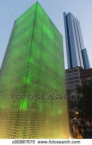 Stock Photography - Crown Fountain, Millennium Park, E Monroe Street, Chicago, Cook County, Illinois, USA. Fotosearch