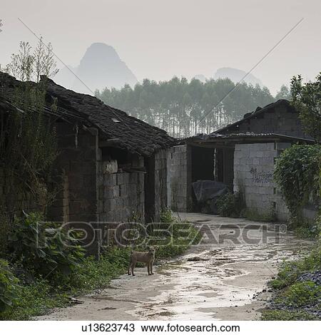 Derelict houses in a town, Yangshuo, Guilin, Guangxi Province, China View Large Photo Image Stock Image - Derelict houses in a town, Yangshuo, Guilin, Guangxi Province, China. Fotosearch