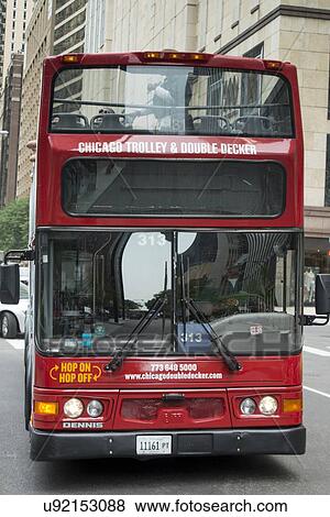 Double-decker bus moving on the streets of Chicago, Cook County, Illinois, USA View Large Photo Image Stock Photo - Double-decker bus moving on the streets of Chicago, Cook County, Illinois, USA. Fotosearch