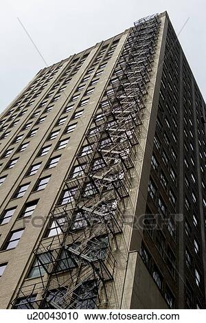 Stock Image - Fire escape on a building, Chicago, Cook County, Illinois, USA. Fotosearch