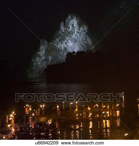 Stock Photo - Impressions light show in the Yulong River, Yangshuo, Guilin, Guangxi Province, China. Fotosearch