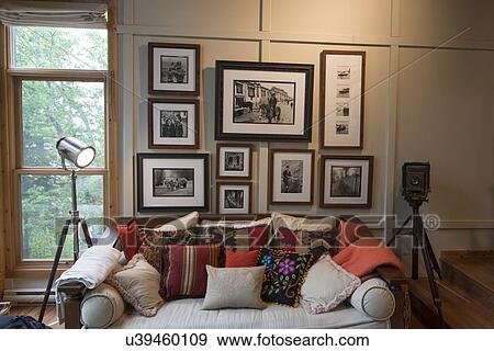 Stock Photo - Interiors of a living room, Lake Of The Woods, Keewatin, Ontario, Canada. Fotosearch
