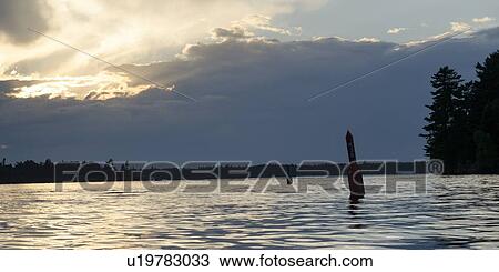 Stock Image - Lake at sunset, Lake Of The Woods, Keewatin, Ontario, Canada. Fotosearch