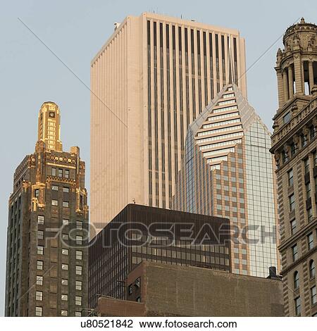 Stock Image - Low angle view of Carbide and Carbon Building, Chicago, Cook County, Illinois, USA. Fotosearch