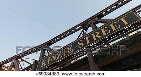 Stock Photo - Low angle view of Kinzie Street Railroad Bridge, Chicago, Cook County, Illinois, USA. Fotosearch