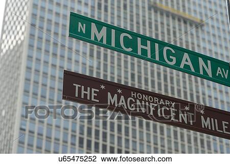 Low angle view of Magnificent Mile, Michigan Avenue signs, Chicago, Cook County, Illinois, USA View Large Photo Image Stock Image - Low angle view of Magnificent Mile, Michigan Avenue signs, Chicago, Cook County, Illinois, USA. Fotosearch
