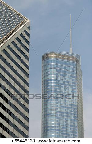 Stock Image - Low angle view of skyscrapers, Chicago, Cook County, Illinois, USA. Fotosearch