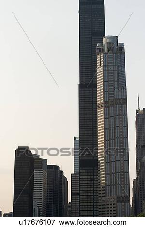 Low angle view of skyscrapers, Sears Tower, Chicago, Cook County, Illinois, USA View Large Photo Image Stock Photo - Low angle view of skyscrapers, Sears Tower, Chicago, Cook County, Illinois, USA. Fotosearch