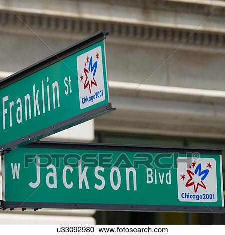 Low angle view of streetsigns Jackson Boulevard, Franklin Street, Wacker Drive, Chicago, Cook County, Illinois, USA View Large Photo Image Stock Image - Low angle view of streetsigns Jackson Boulevard, Franklin Street, Wacker Drive, Chicago, Cook County, Illinois, USA. Fotosearch