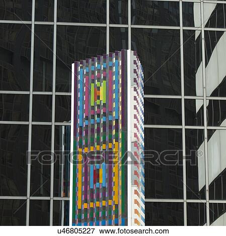 Stock Photo - Multicolor architectural detail on building, Chicago, Cook County, Illinois, USA. Fotosearch