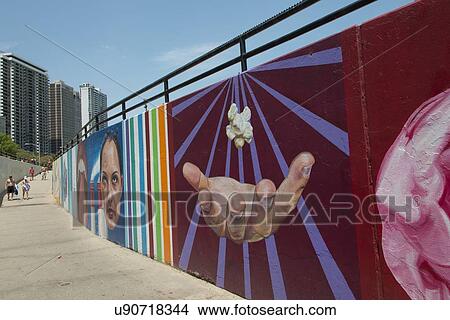 Mural on the wall at a pedestrian walkway, Chicago, Cook County, Illinois, USA View Large Photo Image Picture - Mural on the wall at a pedestrian walkway, Chicago, Cook County, Illinois, USA. Fotosearch