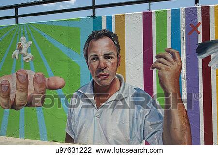 Stock Image - Mural on the wall at a pedestrian walkway, Chicago, Cook County, Illinois, USA. Fotosearch