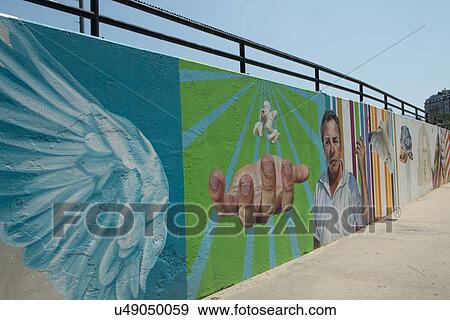 Stock Photo - Mural on the wall at a pedestrian walkway, Chicago, Cook County, Illinois, USA. Fotosearch