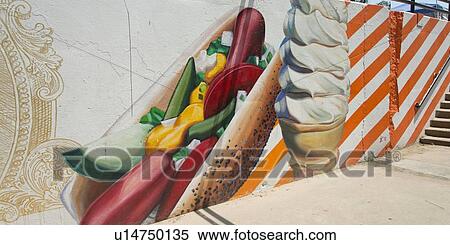 Stock Photography - Mural on the wall at a pedestrian walkway, Chicago, Cook County, Illinois, USA. Fotosearch