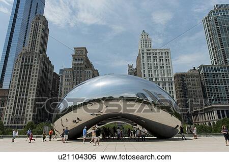 Reflection of buildings on Cloud Gate sculpture, Millennium Park, Chicago, Cook County, Illinois, USA View Large Photo Image Stock Photograph - Reflection of buildings on Cloud Gate sculpture, Millennium Park, Chicago, Cook County, Illinois, USA. Fotosearch
