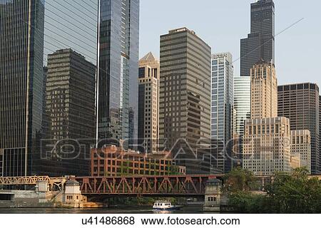 Skyscrapers at the waterfront, Sears Tower, North Canal Street, Chicago River, Chicago, Cook County, Illinois, USA View Large Photo Image Stock Photo - Skyscrapers at the waterfront, Sears Tower, North Canal Street, Chicago River, Chicago, Cook County, Illinois, USA. Fotosearch