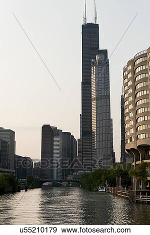 Skyscrapers at the waterfront, Sears Tower, Chicago River, Chicago, Cook County, Illinois, USA View Large Photo Image Stock Photo - Skyscrapers at the waterfront, Sears Tower, Chicago River, Chicago, Cook County, Illinois, USA. Fotosearch