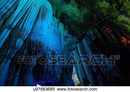 Stock Photo - Stalactite formation in the Assembling Dragon Cave, Yangshuo, Guilin, Guangxi Province, China. Fotosearch