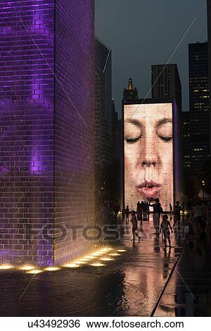 Tourists at Crown Fountain, Millennium Park, E Monroe Street, Chicago, Cook County, Illinois, USA View Large Photo Image Stock Photograph - Tourists at Crown Fountain, Millennium Park, E Monroe Street, Chicago, Cook County, Illinois, USA. Fotosearch