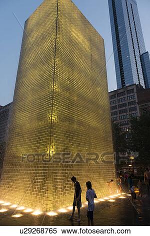 Tourists at Crown Fountain, Millennium Park, E Monroe Street, Chicago, Cook County, Illinois, USA View Large Photo Image Stock Photography - Tourists at Crown Fountain, Millennium Park, E Monroe Street, Chicago, Cook County, Illinois, USA. Fotosearch