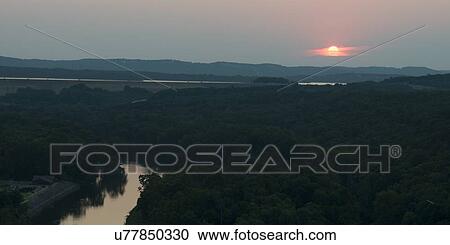 Stock Image - Valley at sunset, Hollister, Taney County, Missouri, USA. Fotosearch