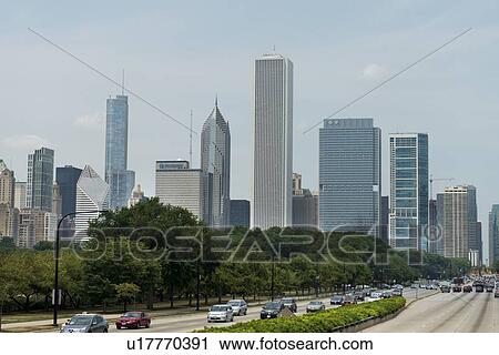View from Freeway of Skyscrapers in Chicago, Cook County, Illinois, USA View Large Photo Image Stock Image - View from Freeway of Skyscrapers in Chicago, Cook County, Illinois, USA. Fotosearch