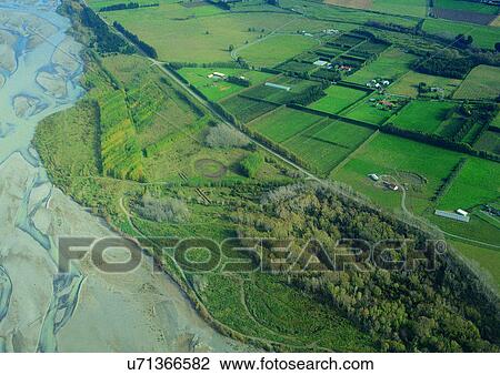 Stock Image - Agriculture, Farm, Environment, Day, Aerial View. Fotosearch