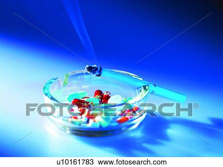 Stock Image - ashtray, blue, background, ash. Fotosearch