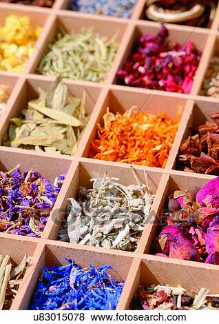 Stock Photo - Assorted, Display, Day, Compartments, Aromatic. Fotosearch
