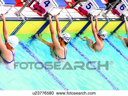 Stock Image - backstroke, challenge, blue, adults. Fotosearch