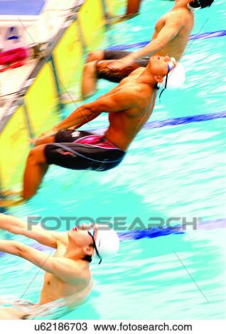 Stock Image - backstroke, challenge, blue, adults. Fotosearch