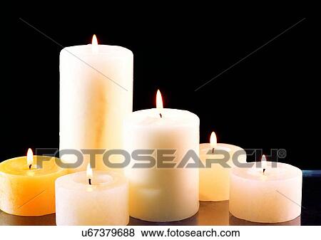 Stock Photo - Black Background, Burning, Candle, Candlelight, Flame. Fotosearch