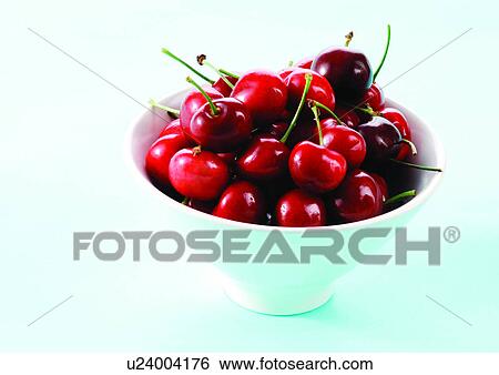 Stock Photograph - blue, bowl of cherries, bowl, abundance. Fotosearch