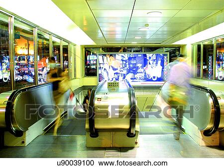Blurred Motion, Escalators, Illuminated, Indoor View Large Photo Image Stock Image - Blurred Motion, Escalators, Illuminated, Indoor. Fotosearch