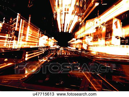Stock Image - Building, City, Dark, Glowing. Fotosearch