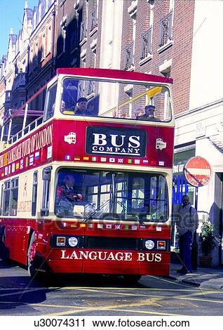 Stock Image - Building Exterior, Bus, Day, Double Decker Bus. Fotosearch