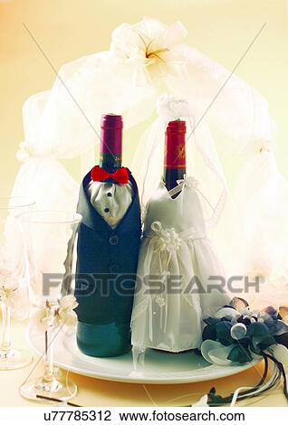 Stock Image - Champagne, Indoor, Glass, Artificial Flower. Fotosearch