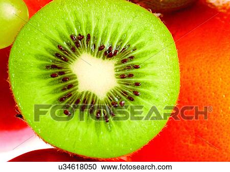 Stock Image - close-up, cut, fresh fruit, freshness. Fotosearch