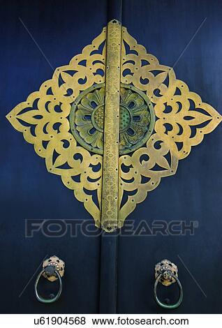 Stock Photo - Day, Door, Door Knocker, Close-up, Hanazono-jinja Shrine, Front Door, Wood. Fotosearch