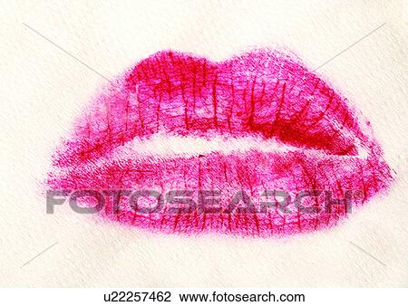 Stock Image - human lips, lipstick, messy, pattern. Fotosearch